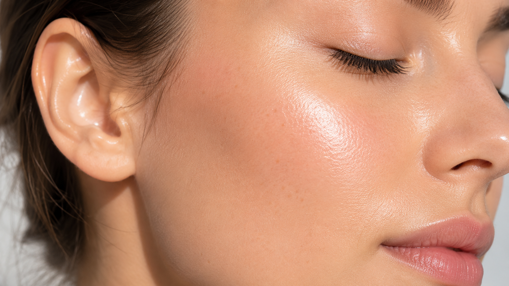 Gepflegte Gesichtshaut mit natürlichem Glow und feiner Hautstruktur