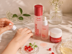 Gloria Skincare Produkte mit Serum und Toner für eine koreanische Hautpflegeroutine